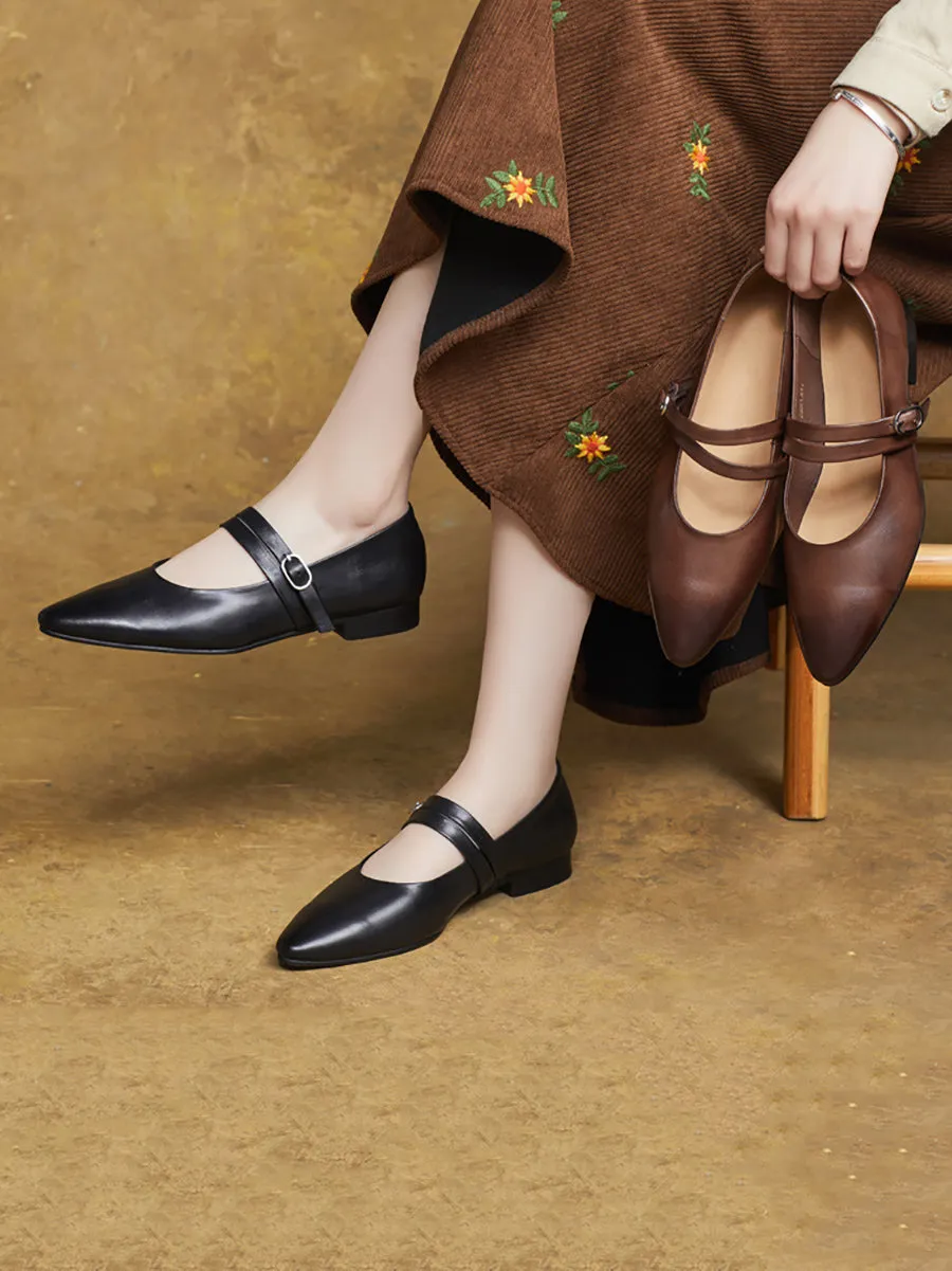 Women Spring Genuine Soft Leather Pointed Shoes