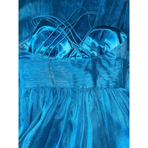 Womens‎ Aidan Mattox Blue Sparkly Spaghetti Strap Long Maxi Gown Dress 6