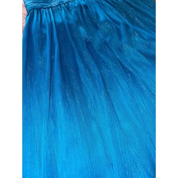Womens‎ Aidan Mattox Blue Sparkly Spaghetti Strap Long Maxi Gown Dress 6