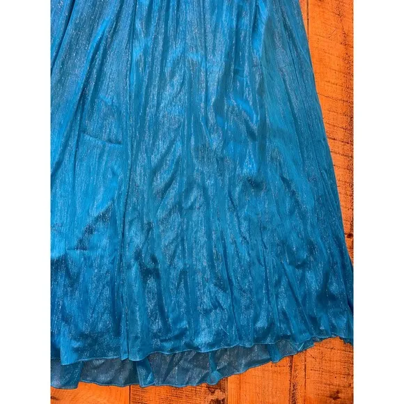 Womens‎ Aidan Mattox Blue Sparkly Spaghetti Strap Long Maxi Gown Dress 6