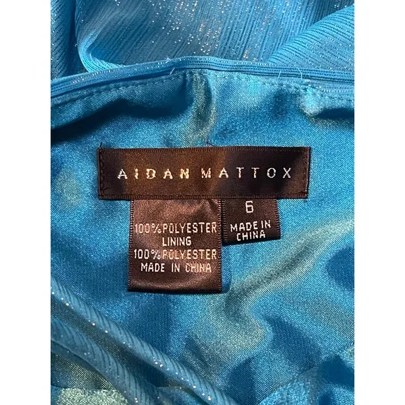Womens‎ Aidan Mattox Blue Sparkly Spaghetti Strap Long Maxi Gown Dress 6