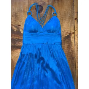 Womens‎ Aidan Mattox Blue Sparkly Spaghetti Strap Long Maxi Gown Dress 6