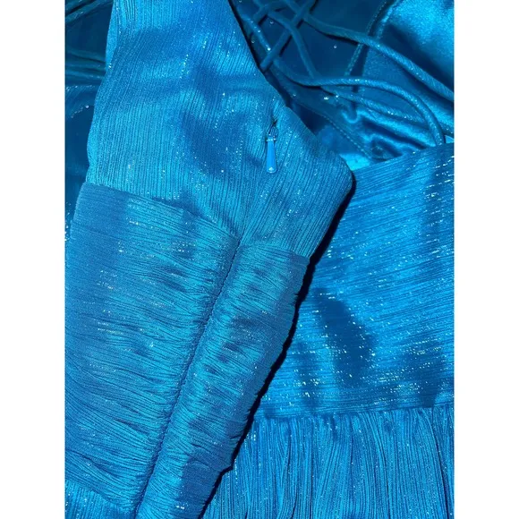 Womens‎ Aidan Mattox Blue Sparkly Spaghetti Strap Long Maxi Gown Dress 6
