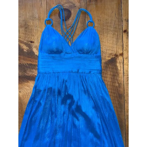 Womens‎ Aidan Mattox Blue Sparkly Spaghetti Strap Long Maxi Gown Dress 6