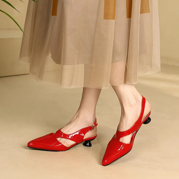 Women's Candy Color Hollow Out Medium Heel Slingback Sandals