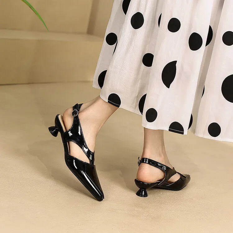 Women's Candy Color Hollow Out Medium Heel Slingback Sandals