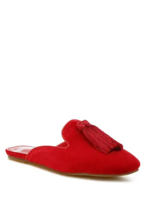 Women's Cardinal Tassel Detail Velvet Mules