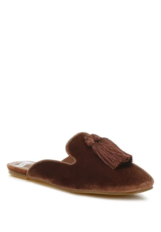 Women's Cardinal Tassel Detail Velvet Mules