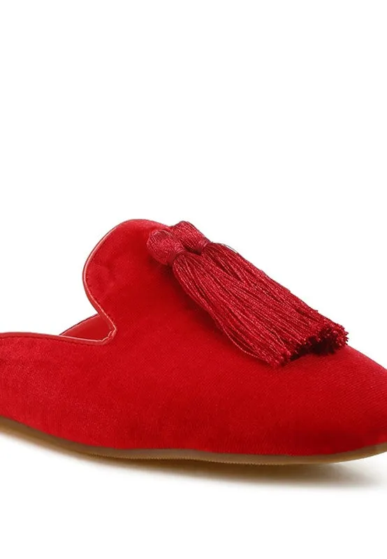 Women's Cardinal Tassel Detail Velvet Mules
