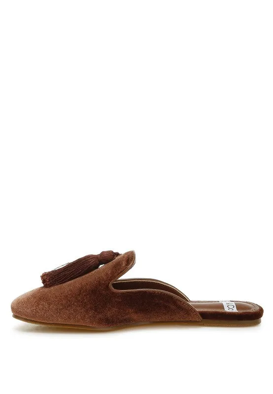 Women's Cardinal Tassel Detail Velvet Mules