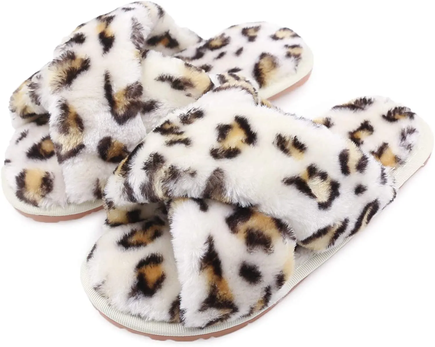 Women's Fuzzy Slippers（White Leopard）