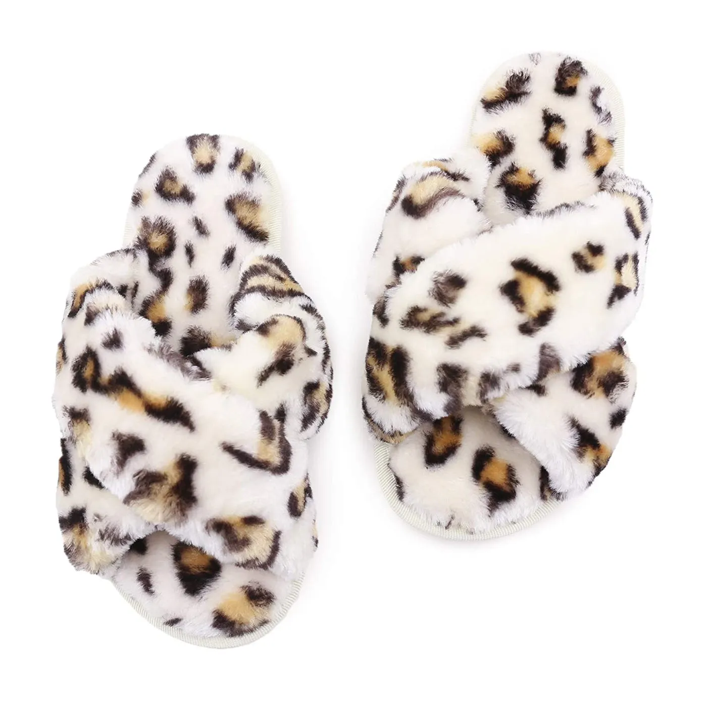 Women's Fuzzy Slippers（White Leopard）
