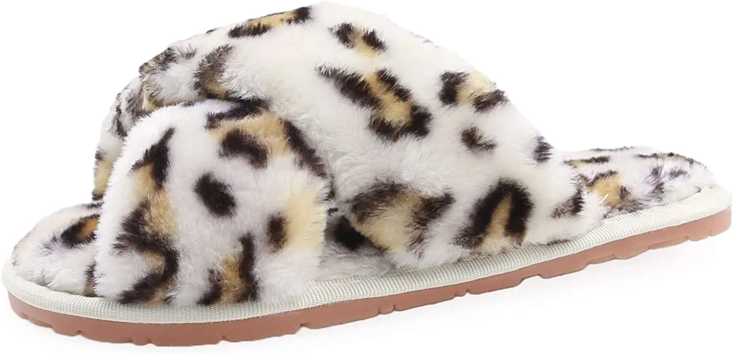 Women's Fuzzy Slippers（White Leopard）
