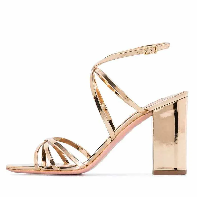 Women's Gold Stilettos Open Toe Pump Heel Sandals