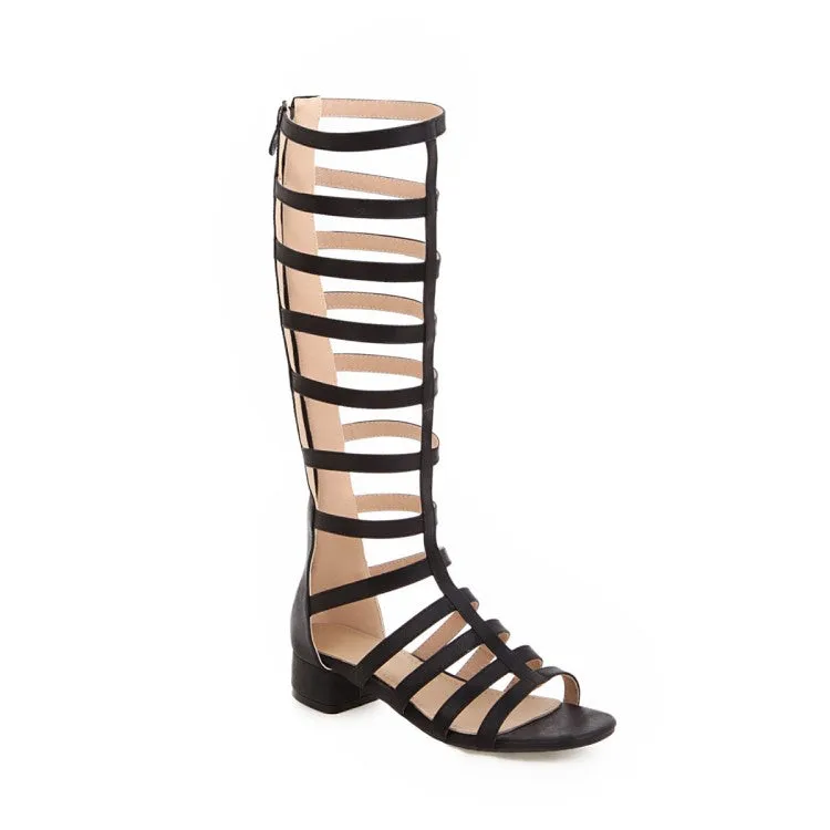 Women's Peep Toe Hollow Out Solid Color Block Heel Low Heels Sandals