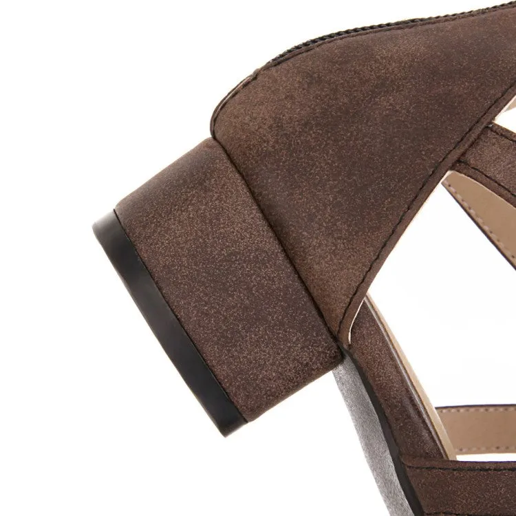 Women's Peep Toe Hollow Out Solid Color Block Heel Low Heels Sandals