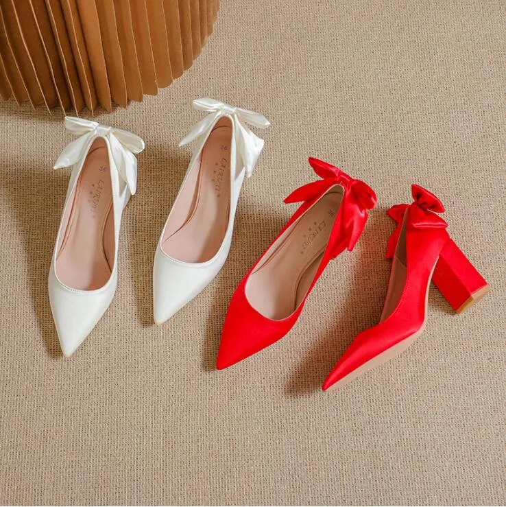 Women's Petite Chunky Heel Satin Pump Shoes TS56