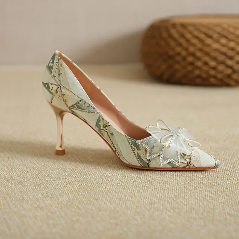 Women's Petite Pointed Pump Shoes With Bow Tie TS90