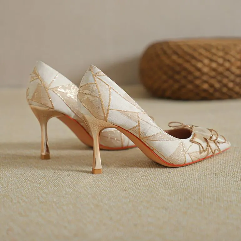 Women's Petite Pointed Pump Shoes With Bow Tie TS90