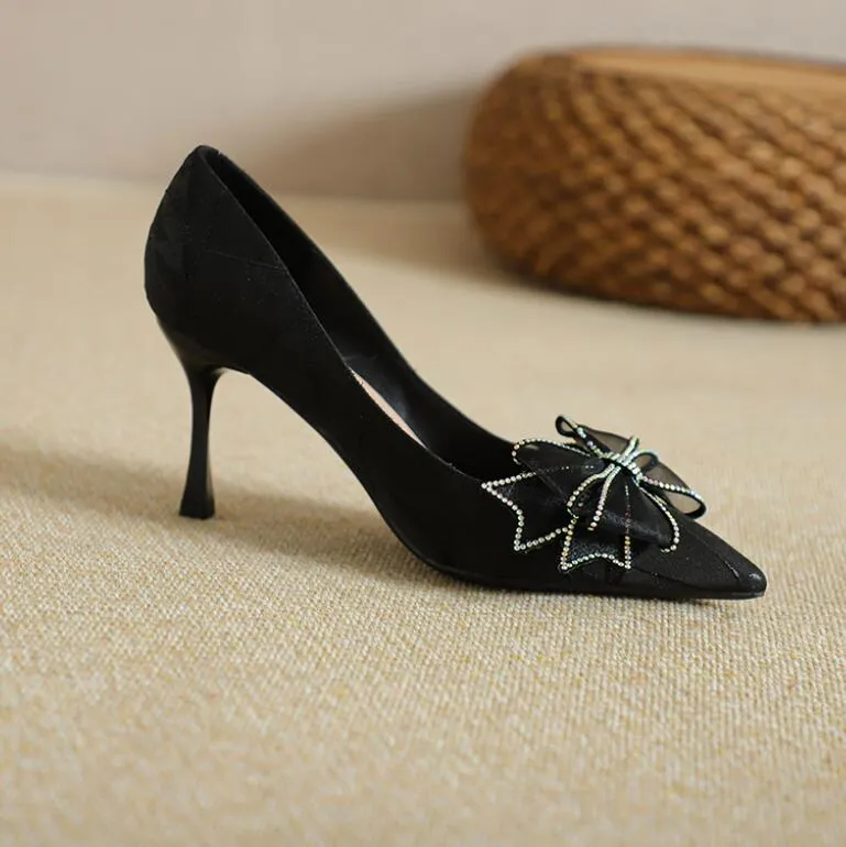 Women's Petite Pointed Pump Shoes With Bow Tie TS90