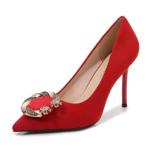 Women's Pointed Toe Metal Buckles Shallow Stiletto Heel Pumps Women's Pointed Toe Metal Buckles Shallow Stiletto Heel Pumps