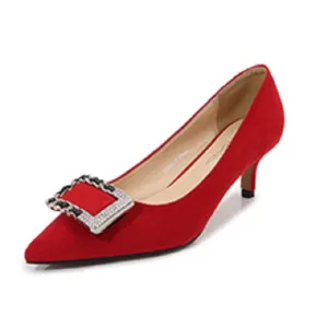 Women's Pointed Toe Rhinestone Square Buckles Shallow Stiletto Heel Pumps