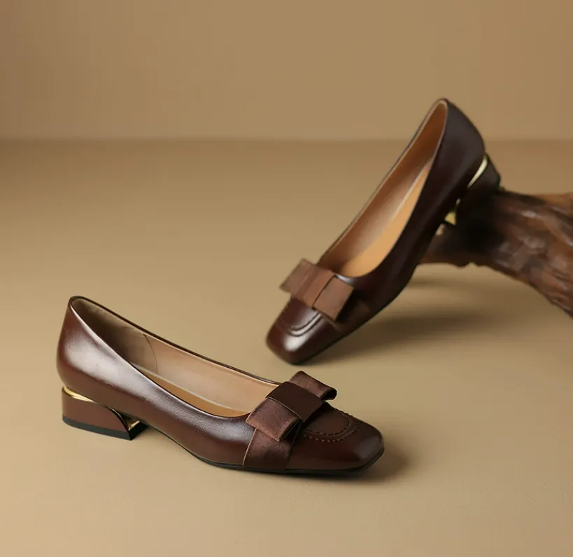 Women's Small Size Square Toe Low Heel Pump Shoes MS587