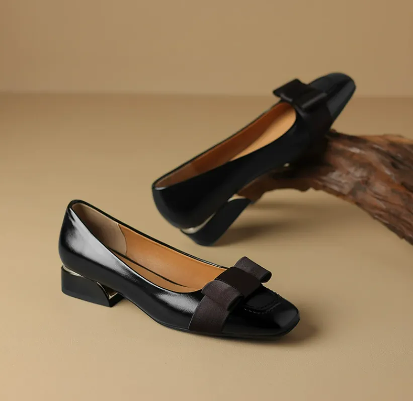 Women's Small Size Square Toe Low Heel Pump Shoes MS587