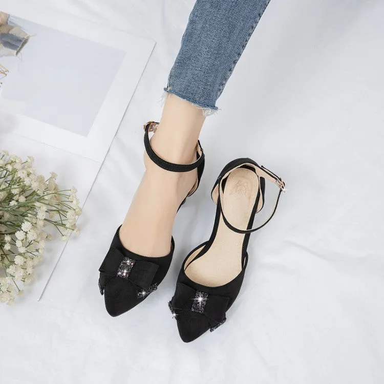 Women's's High Heels Solid Color Pointed Toe Spool Heel Butterfly Knot Rhinestone Stiletto Sandals
