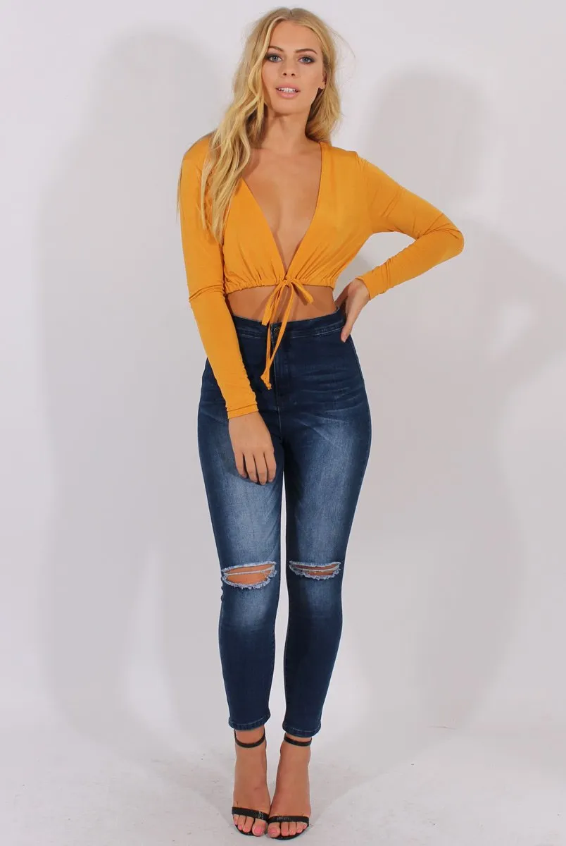 Yellow Plunge Drawstring Crop Top - Aggie